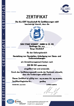 SHN Stanz Schmidt Zertifikat Umwelt